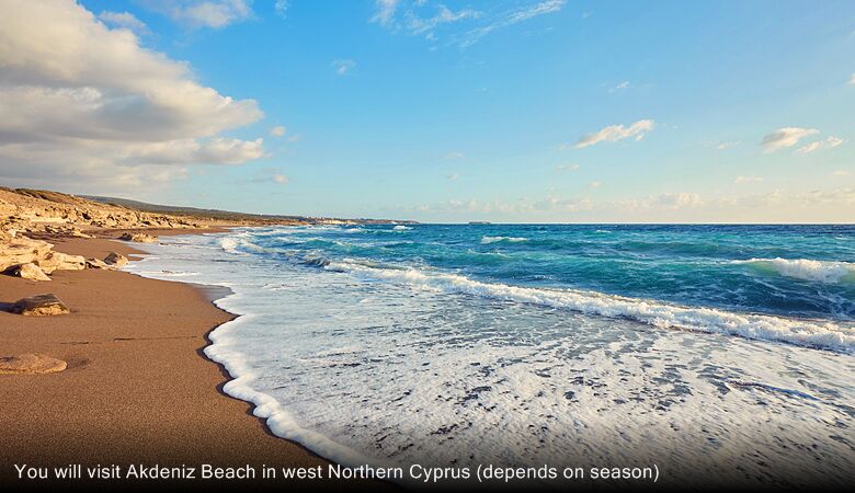 You will visit Akdeniz Beach in west Northern Cyprus (depends on season)