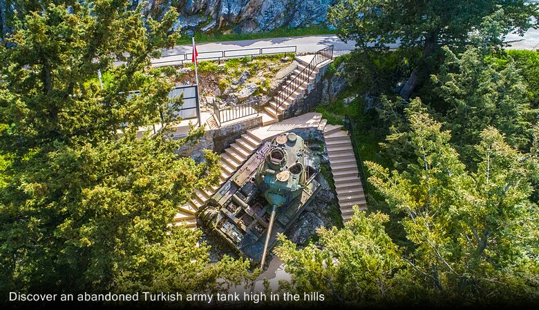 Discover an abandoned Turkish army tank high in the hills