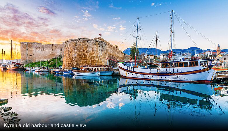 Kyrenia old harbour and castle view