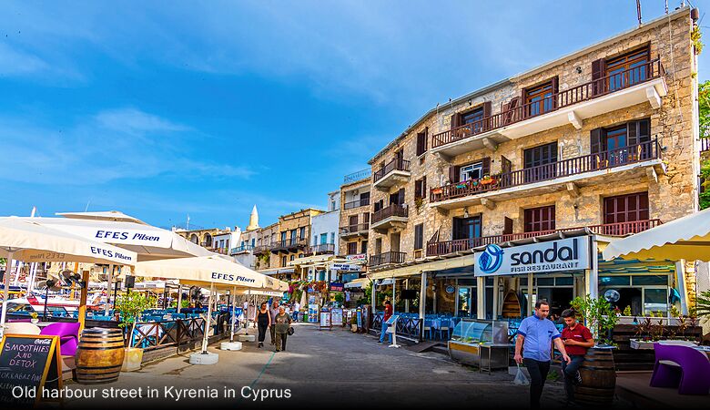 Old harbour street in Kyrenia in Cyprus