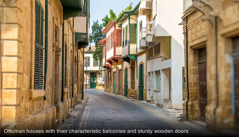 Ottoman houses with their characteristic balconies and sturdy wooden doors